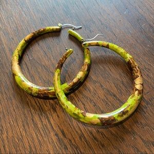 Costume Green Gold Brown Hoop Earrings